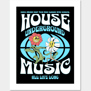 HOUSE MUSIC  - Underground Flowers (white/blue) Posters and Art